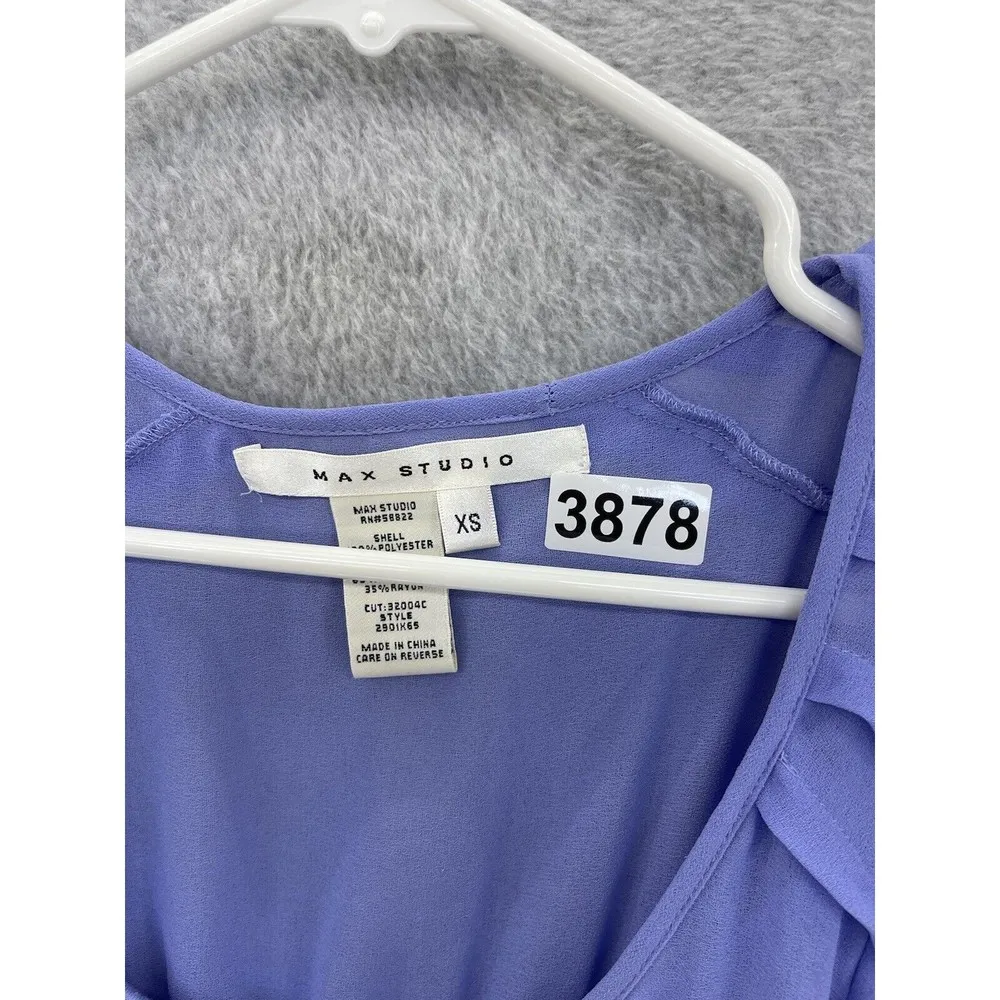 Max Studio Women's Dress A Line Flutter Sleeve Purple Scoop Neck XS Pleated - Image 8