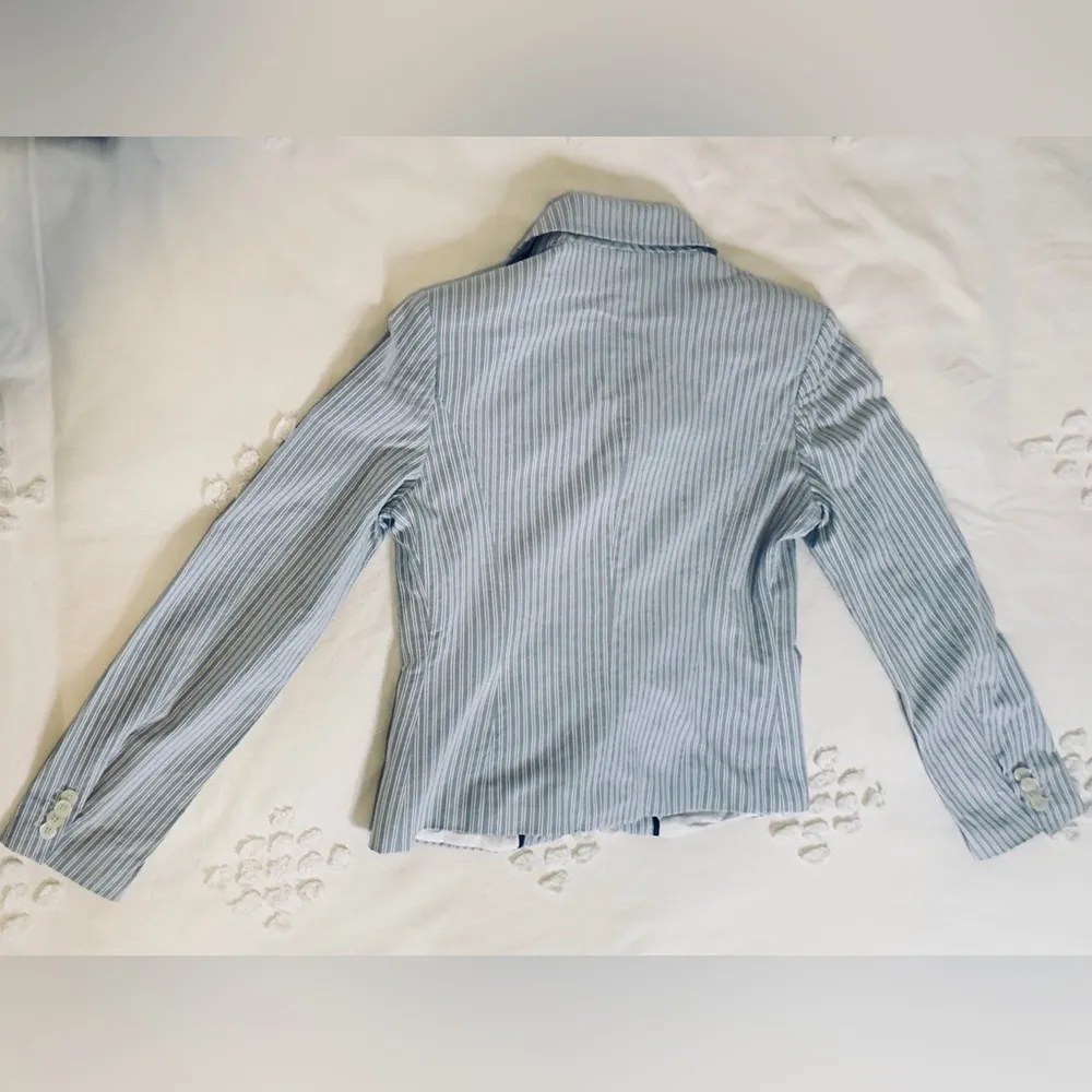 Vintage 90s  Pinstripe Linen Blazer - Blue/White - 4 - Image 9