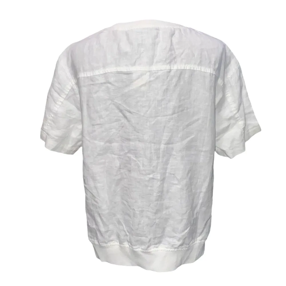 NEW Tommy Hilfiger Women’s White Linen Short Sleeve Zip Side Top Shirt Small - Image 3