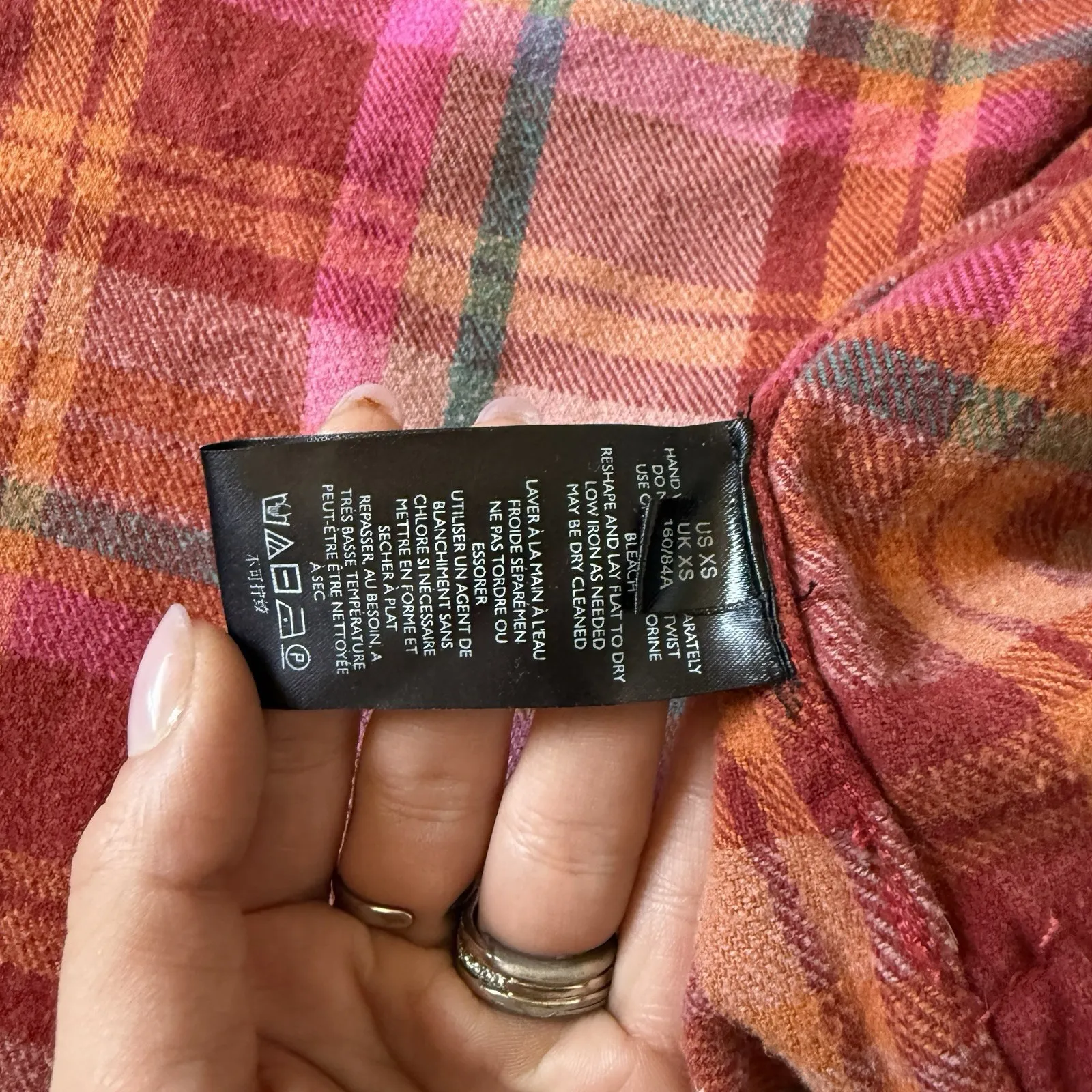 Free People We The Free‎ Summer Daydream Plaid Button Down Tunic Top XS Red Pink - Image 7