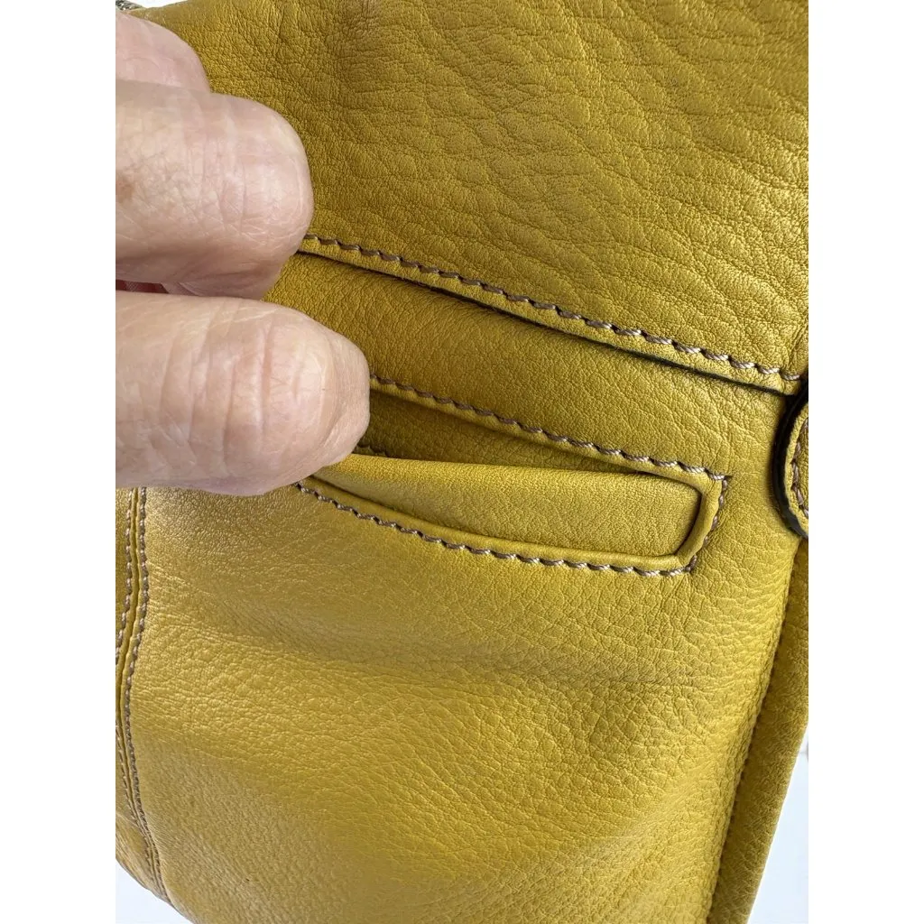 B. Makowsky Leather Shoulder Bag Purse Yellow Pebbled Quiet Luxury Leopard Lined - Image 9