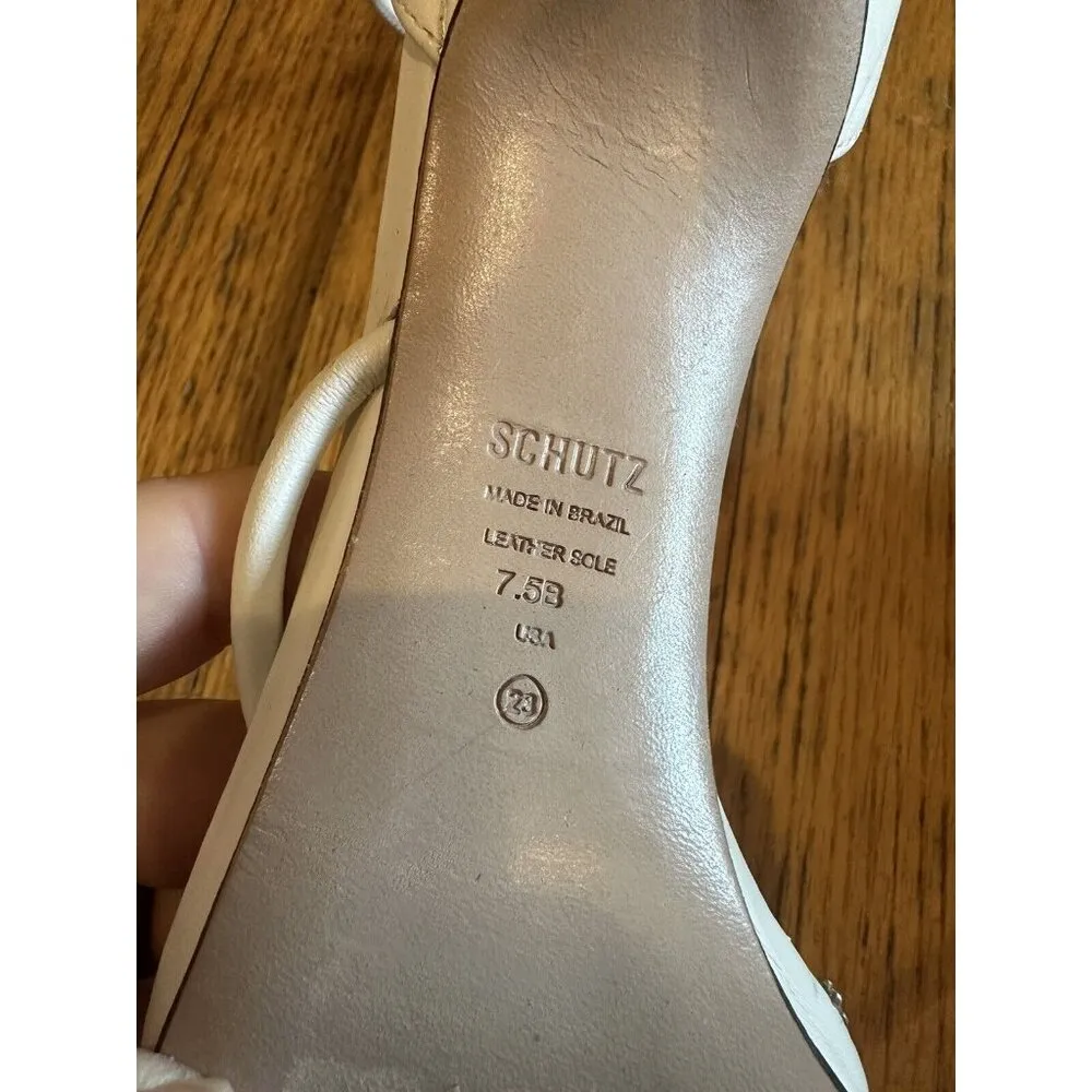SCHUTZ Gaiah Ankle Strap Sandals in White Leather Size 7.5 EUC - Image 10