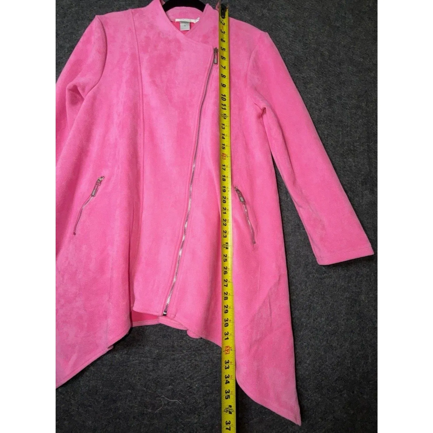 Feratelli Pink Faux Suede Asymmetric Zip Moto Jacket Women's Size Small Hot Pink - Image 5