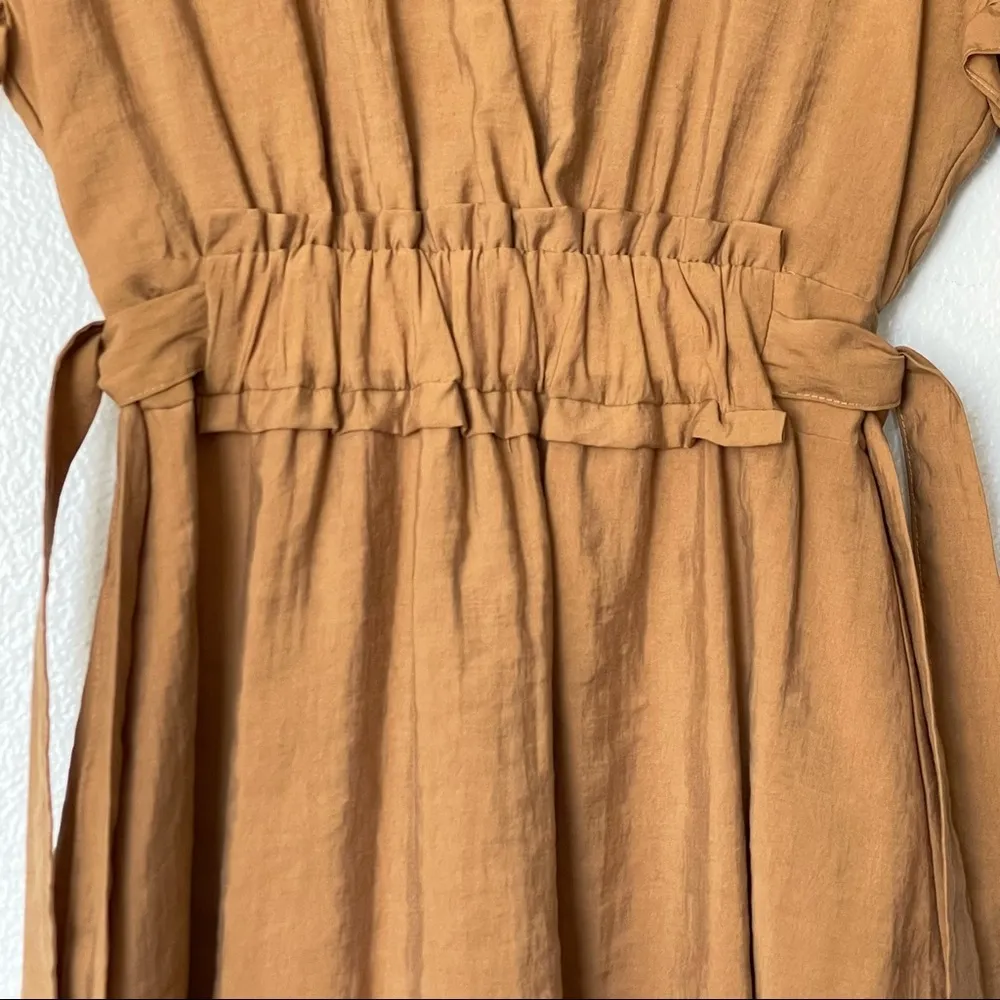 Zara Ruffle Sleeve Keyhole Back Cinched Waist Brown Mini Dress Size Small - Image 6