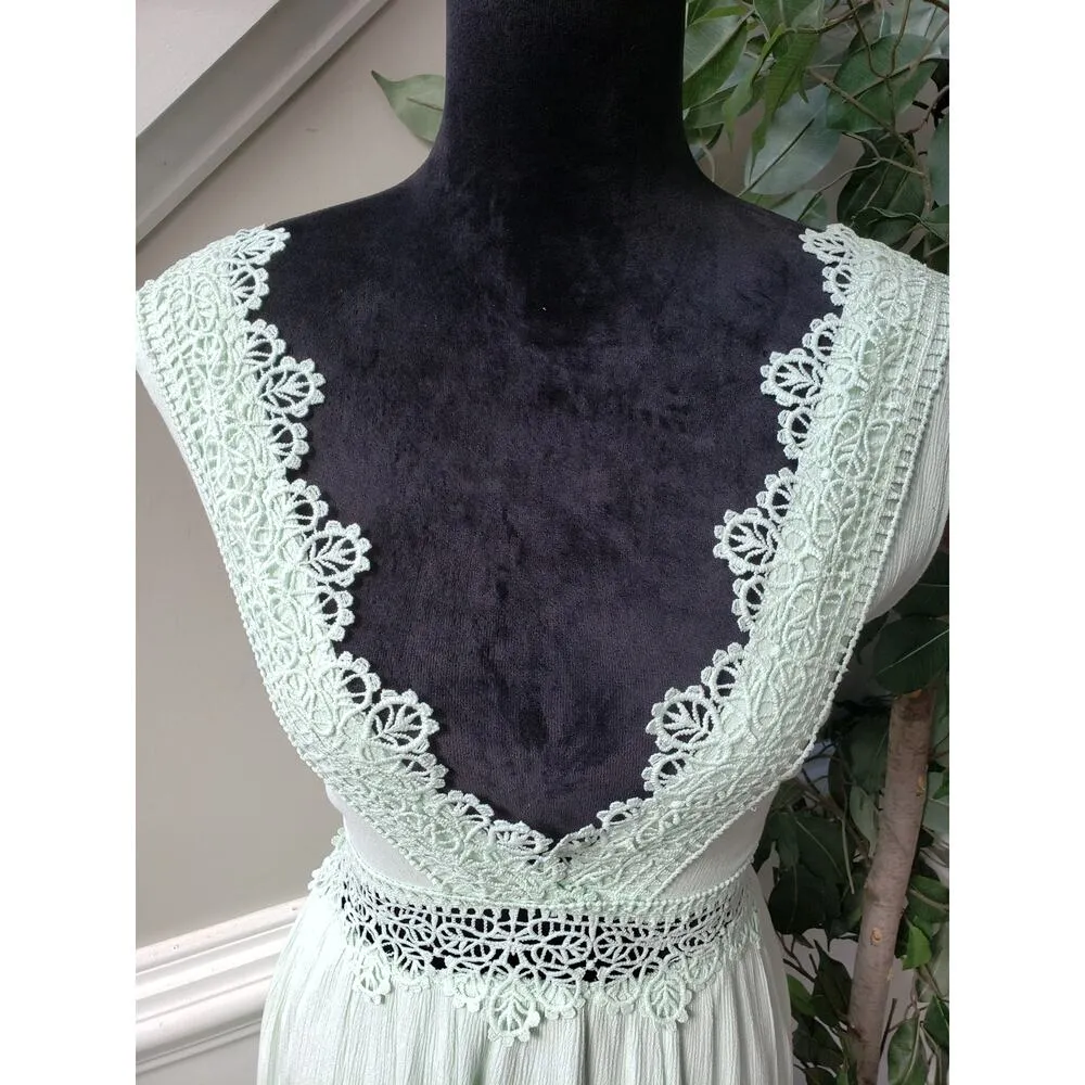 Rue 21 Fit & Flare Dress Women Size XL Green Lace Trim Lined Pleated Deep V Neck - Image 10