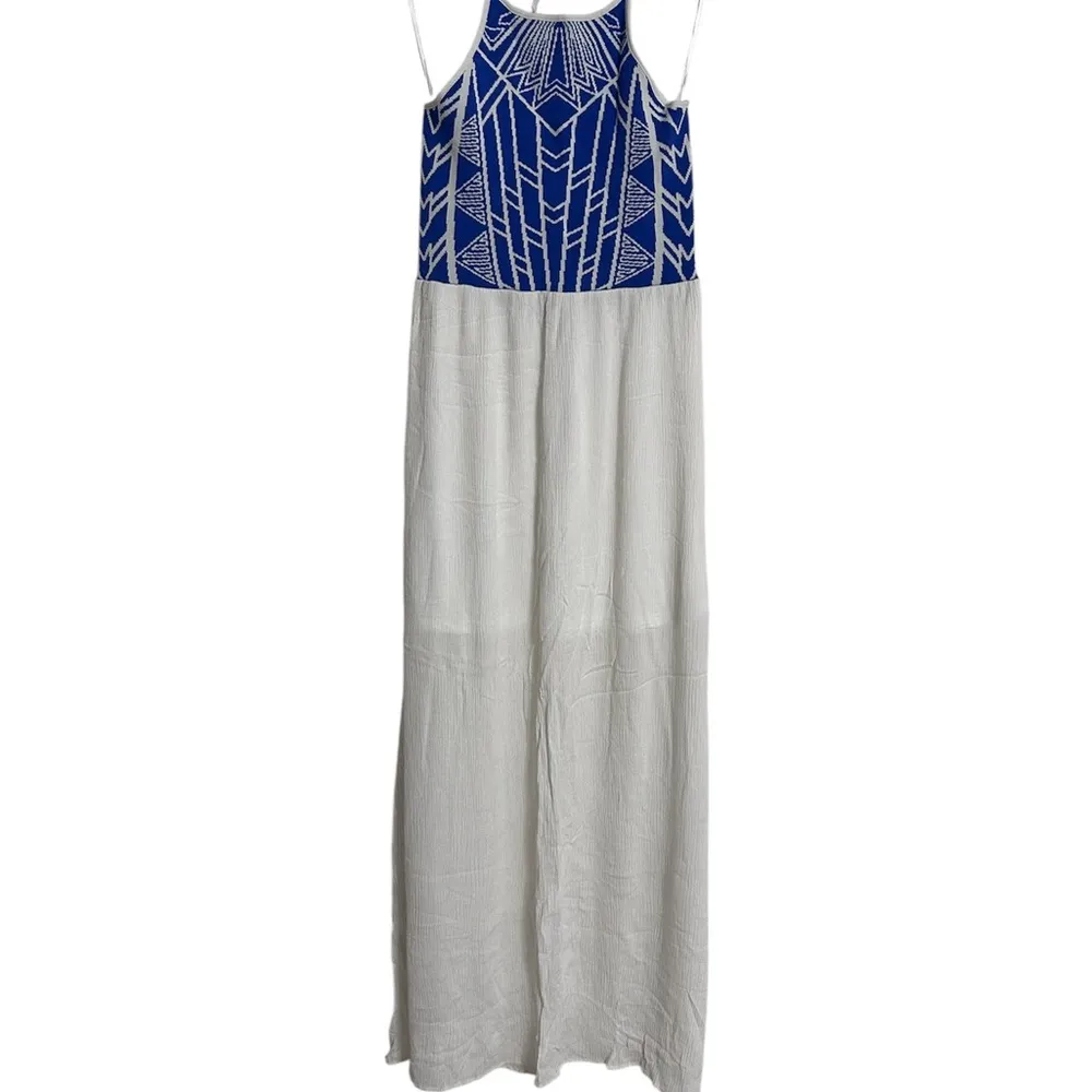 Jealous Tomato NWT Blue and White Boho Stretch Maxi Dress size Medium - Image 3