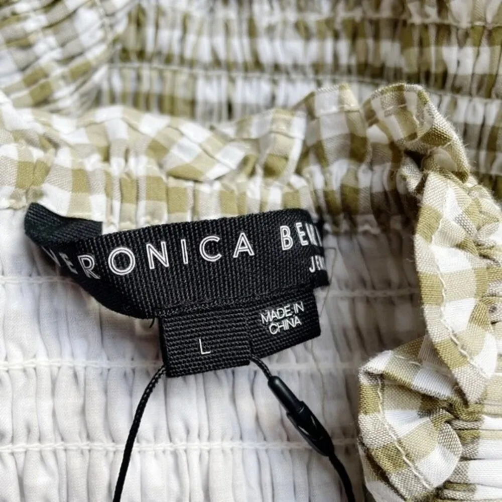 NWT Veronica Beard Aloya Smocked Gingham Mini Skirt Olive & White Size Large NEW - Image 11