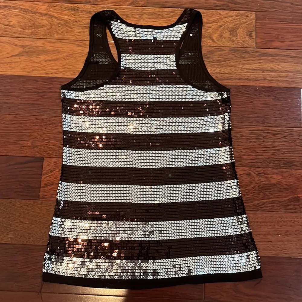 Forever 21 | Sequin Striped Mesh Tank Silver Brown Medium - Image 3
