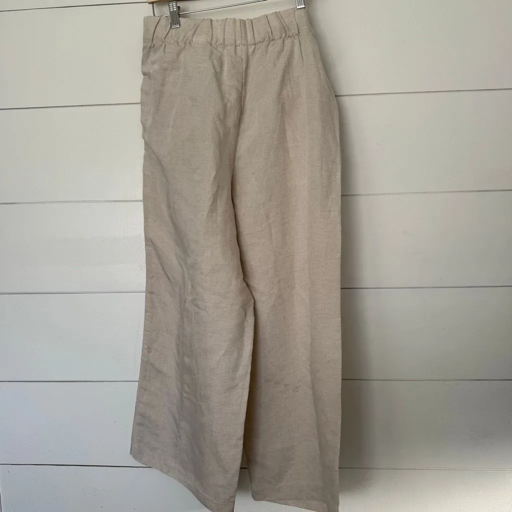 H&M Women’s Large Tan Wide Leg Linen Blend Pants Minimalist Lagenlook - Image 3