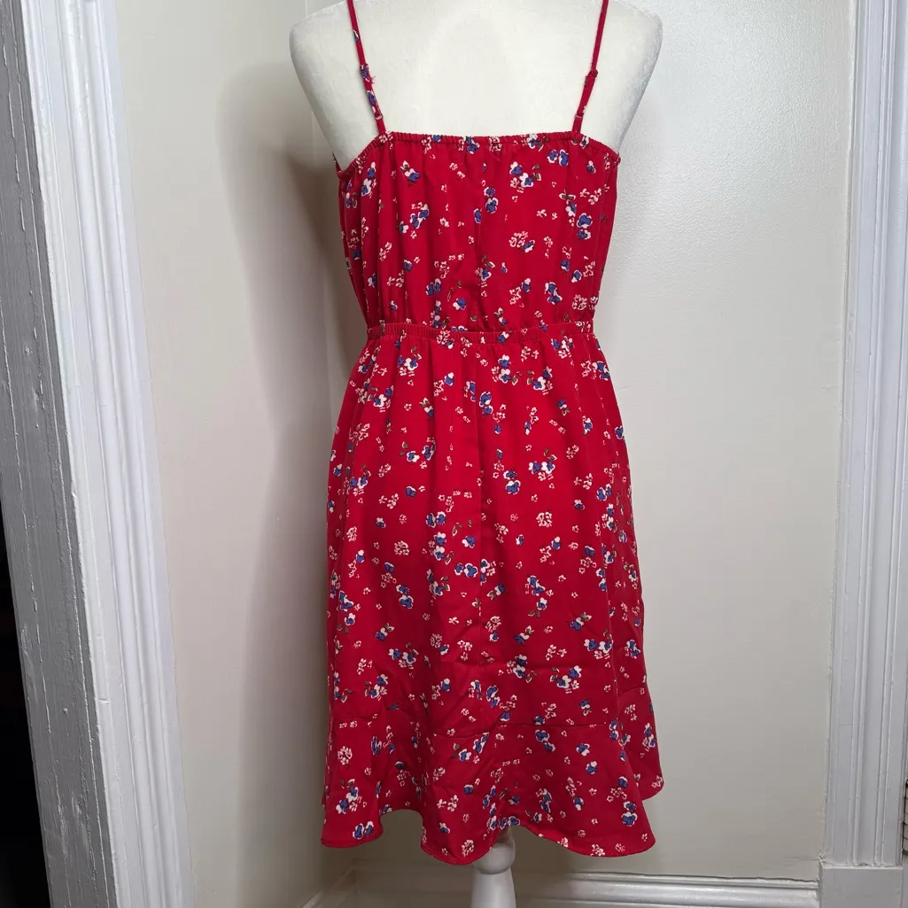 Dex Floral Faux Wrap Dress Red Woman’s Size Medium Ruffle Feminine Summer - Image 7