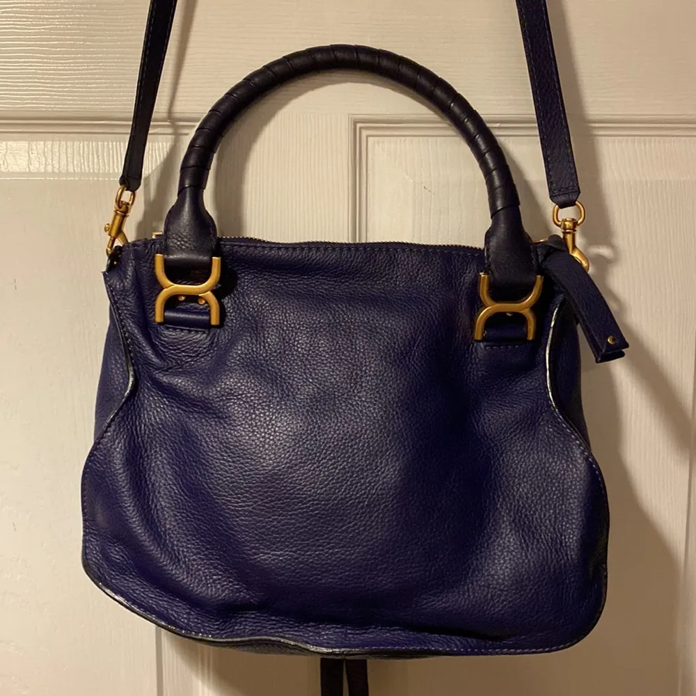 Chloe Marcie Medium Double Carry Satchel Bag Storm Blue Calfskin - Image 5
