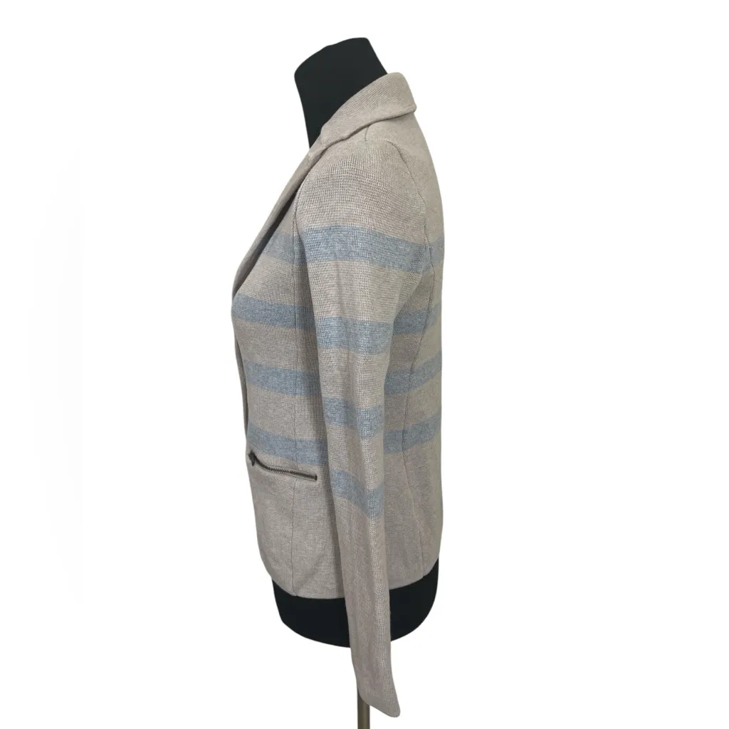Heritage Preppy Neutral Striped Stretch Knit Sweater Blazer - Image 3