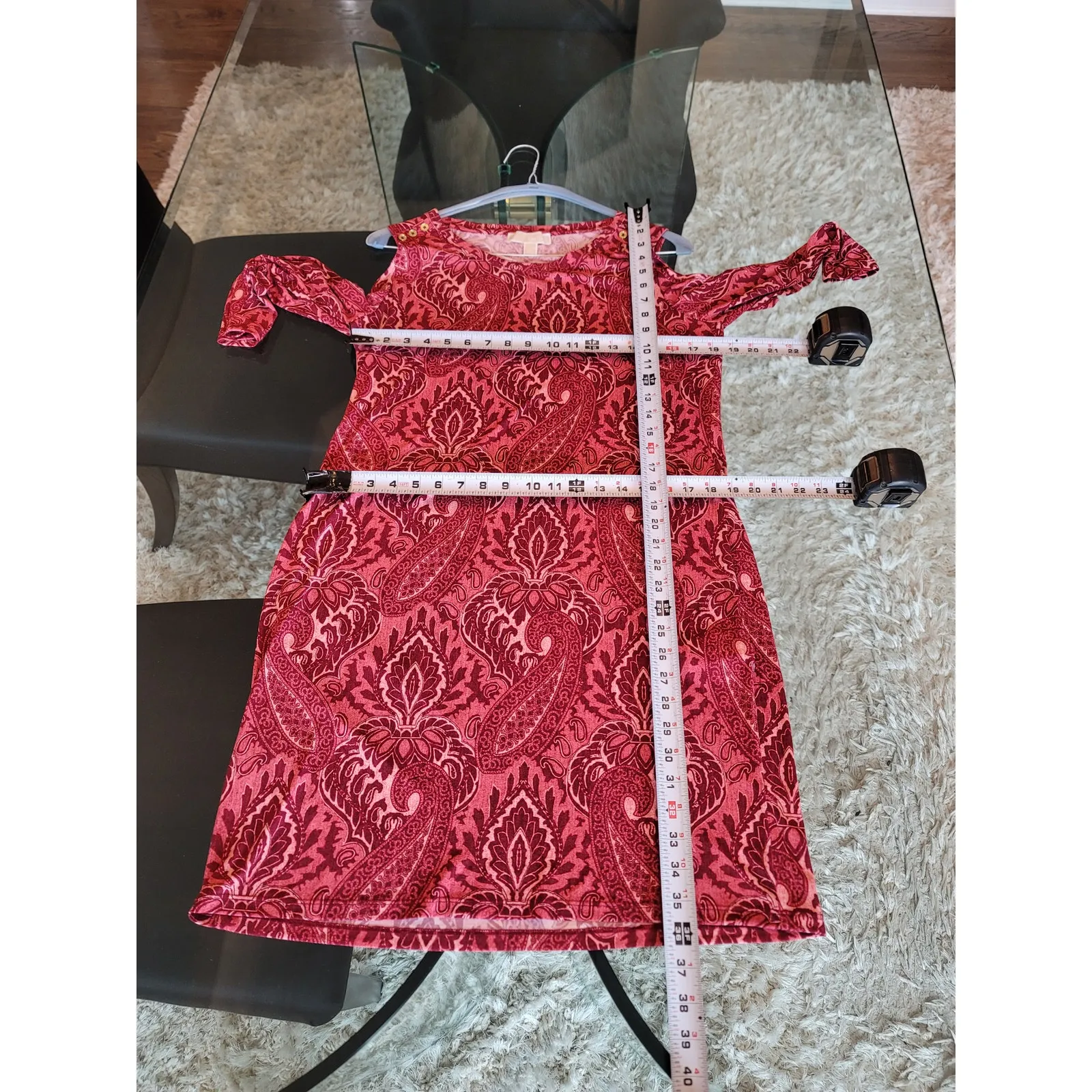 Michael Michael Kors Shirt Dress Women's Large Red Pink Polyester Long Sleeves - Image 13