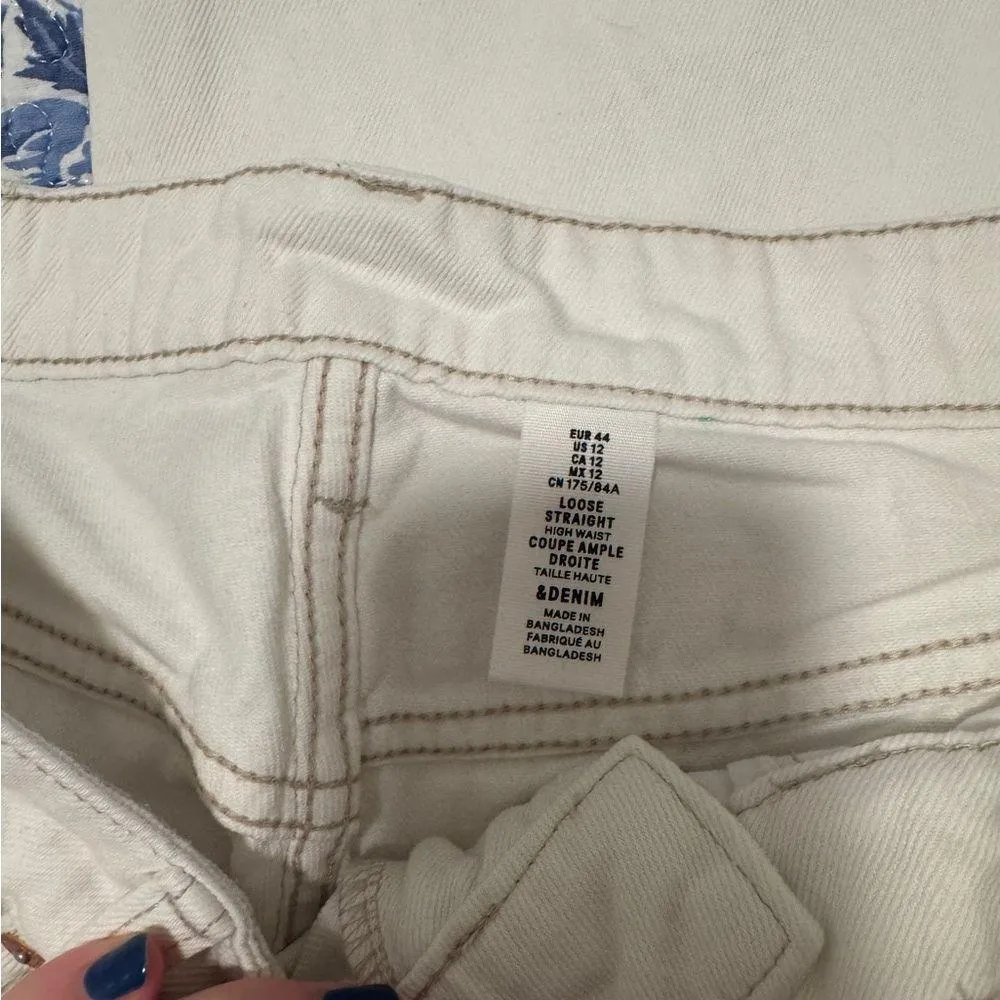 H&M Wide Leg Denim Trousers in White - Image 2