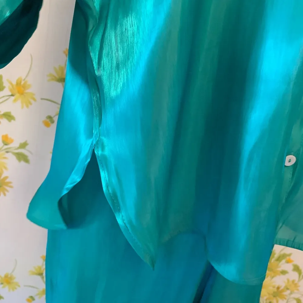 Solid drops shoulder shirt and pants set green size M Size M - Image 4