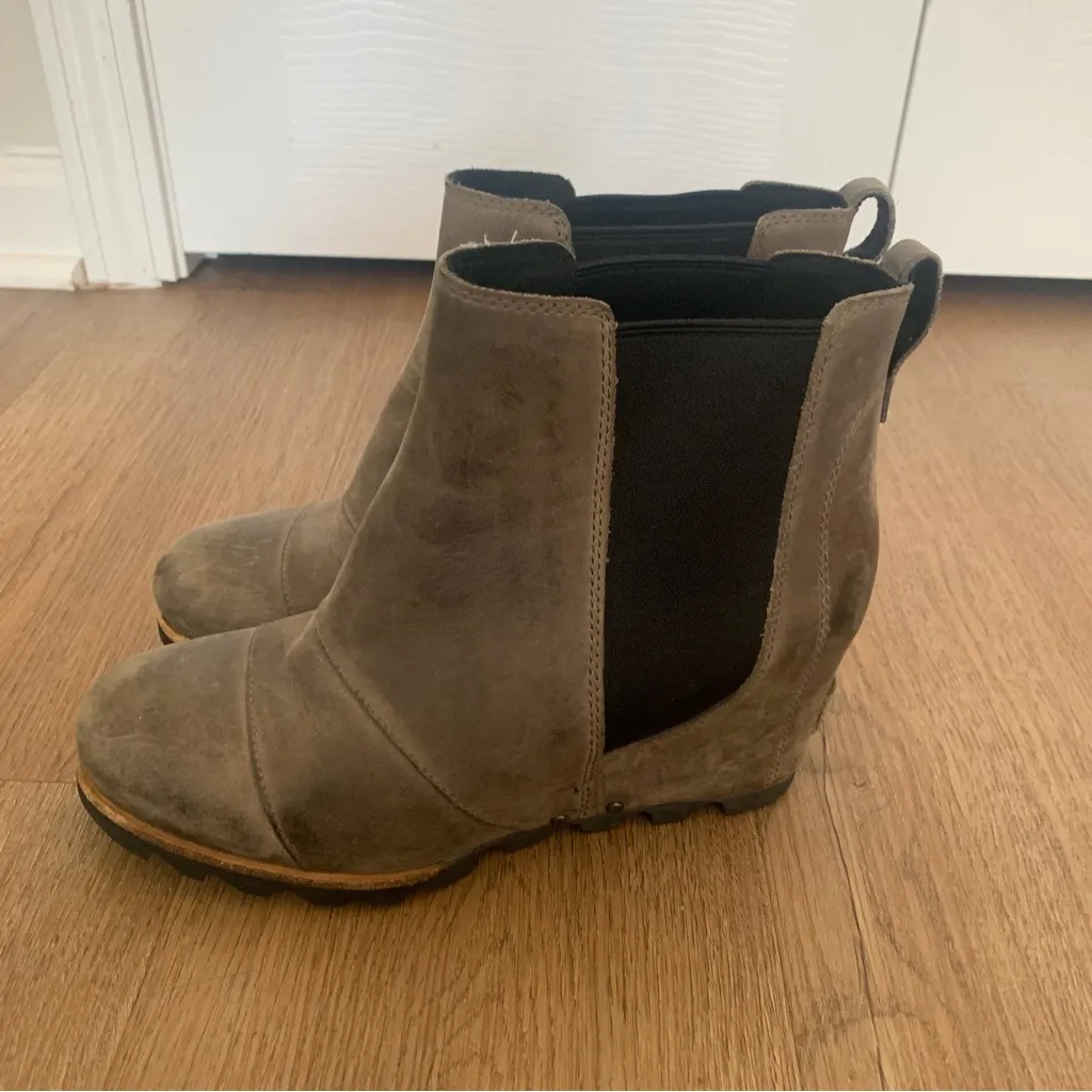 Sorel Brown Leather Wedge Booties Size 7.5 - Image 2