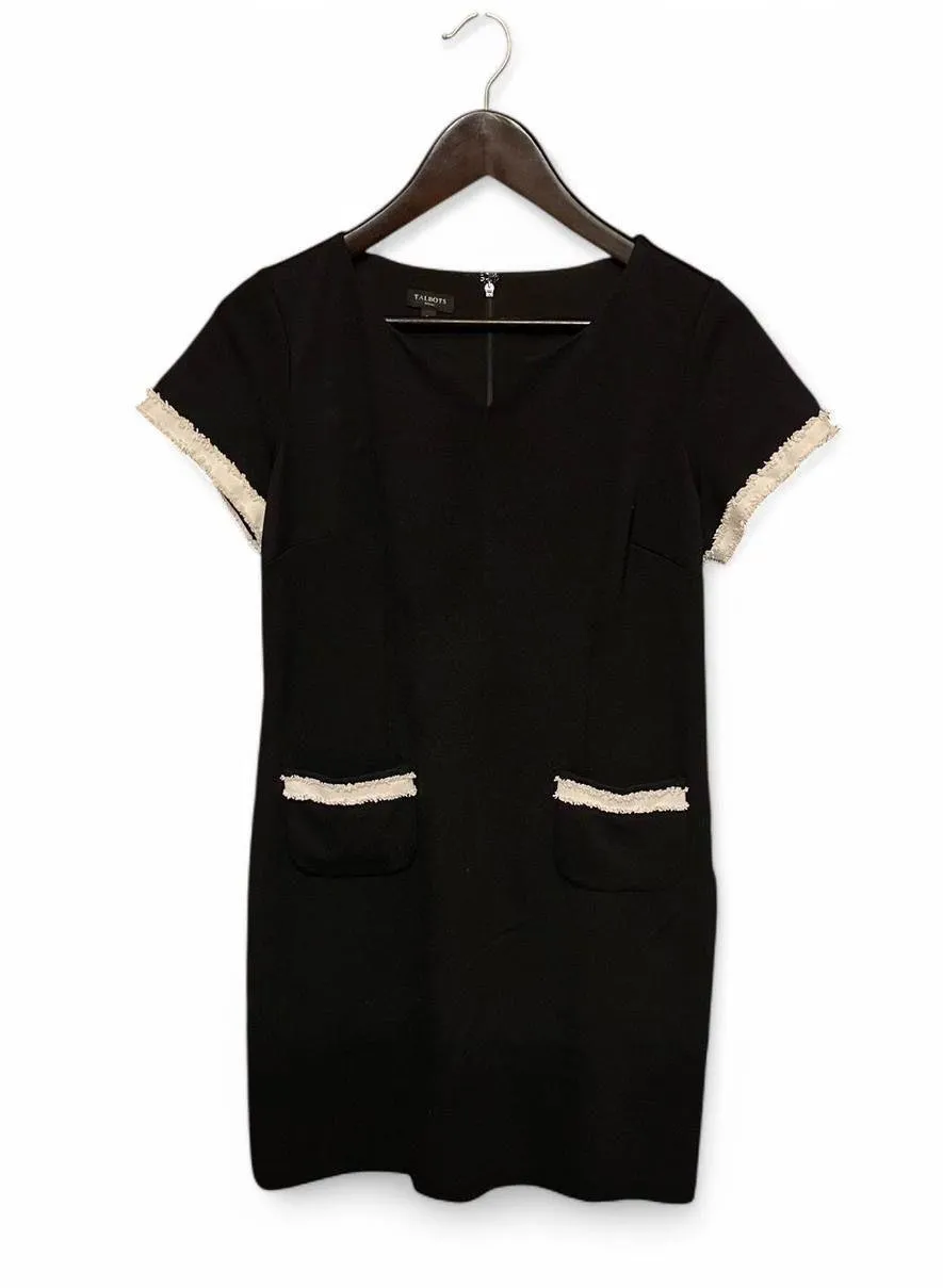 Talbots Black Mini Shift Dress V-Neck Short Sleeve Size 8 Petite - Image 1