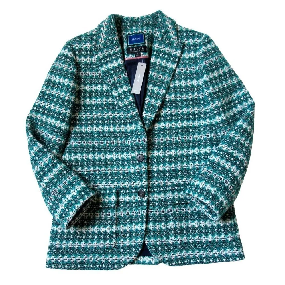 NWT J.Crew Boyfriend Blazer in Neon Emerald Violet Italian Jacquard Wool 4 - Image 2