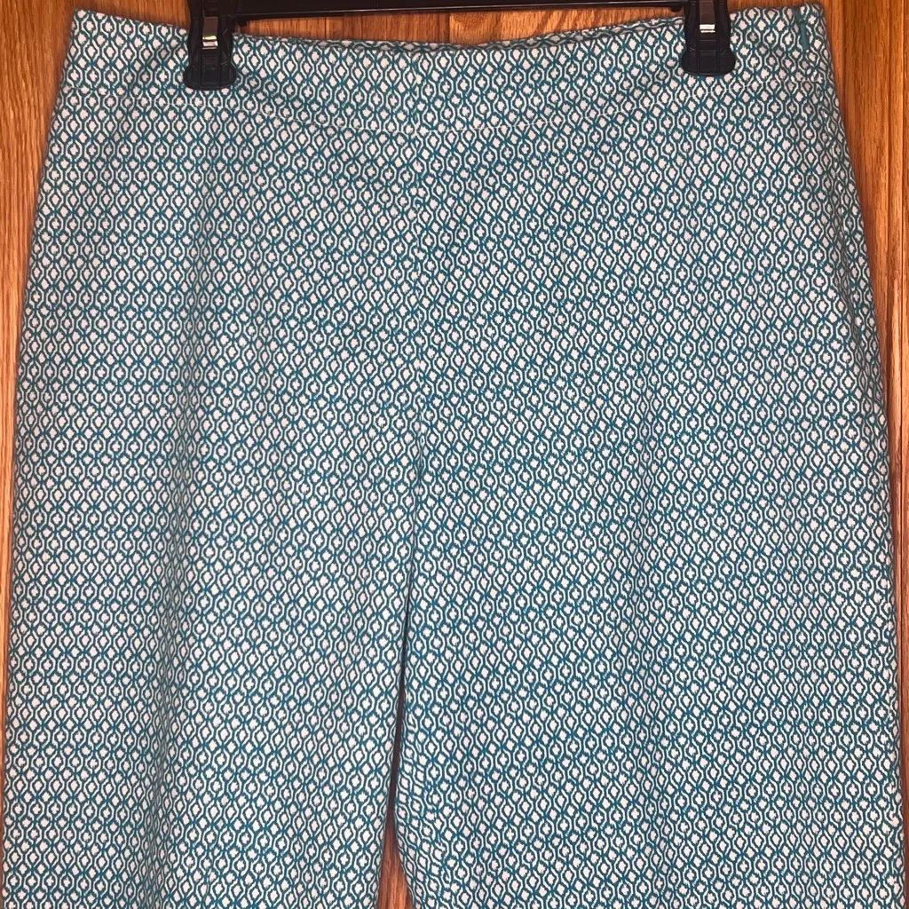 Talbots Heritage Stretch Crop Ankle Pants in‎ Geo Floral Turquoise White Size 12 - Image 5