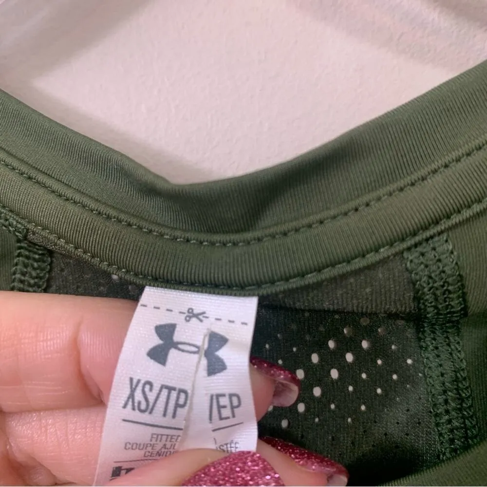 Under Armour Heat Gear Army Green Fitted Short Sleeve Top - Image 2