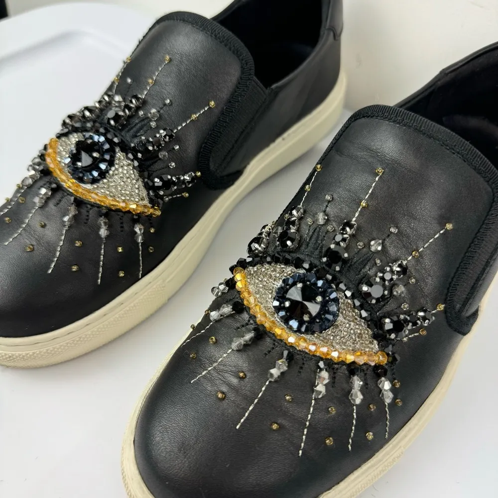 Kurt Geiger Leah Embellished Slip On Sneaker Black Leather Eye Sz 6.5 Womens - Image 11