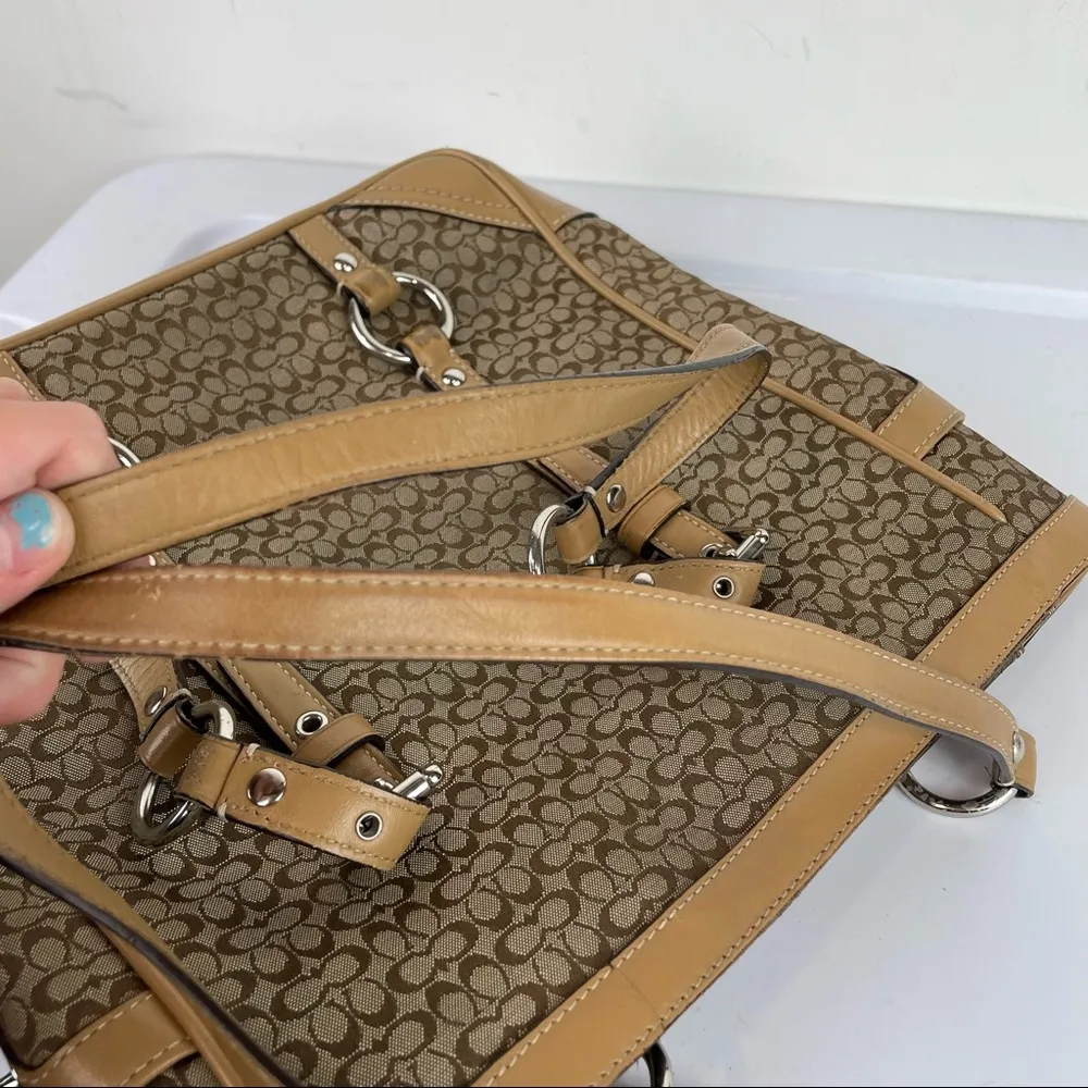 Coach Signature Tan Jacquard Leather Buckle Tote Shoulder Bag - Image 13