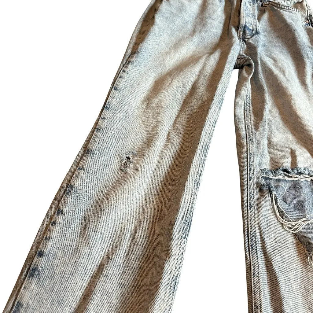 We The Free High Rise Straight Leg Jeans Loose Fit Distressed Light Denim Sz 26 - Image 5