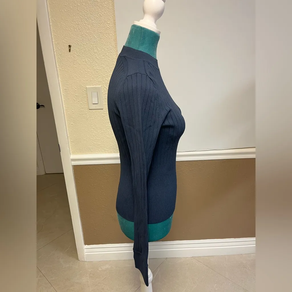 Rag‎ & Bone New York Mock Neck Ribbed Knit Sweater Size S Slate Blue Thumb Holes - Image 4