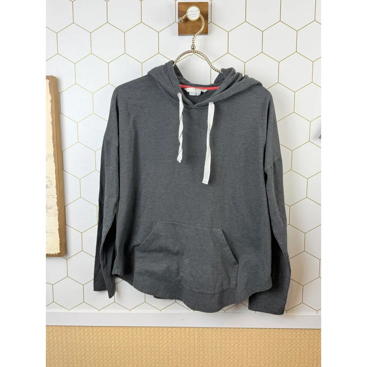 BODEN Dark Gray Lightweight Sparkle Cotton Blend Drawstring Hoodie - Image 5