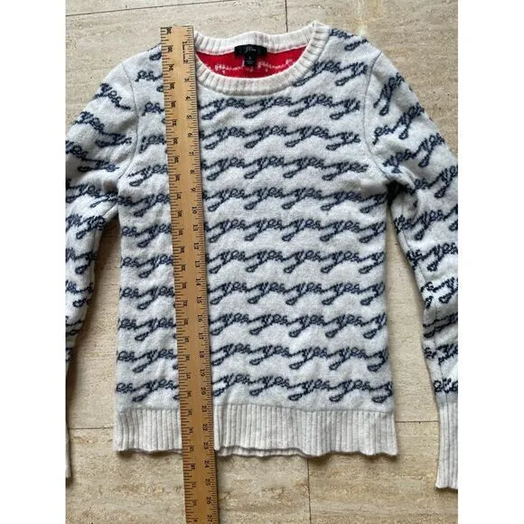 J.Crew Wave Pattern‎ Knit Sweater White & Navy Casual Crewneck Size S - Image 4
