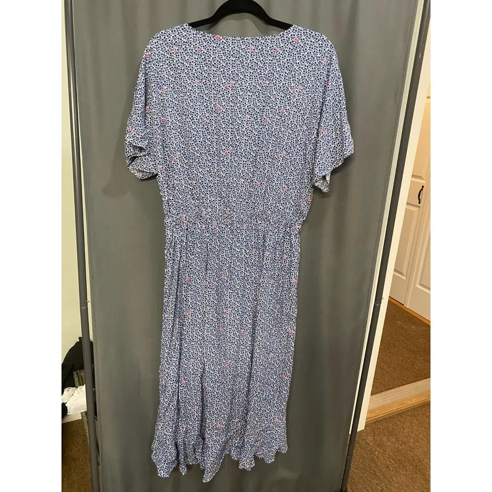 J Crew Mercantile High Low Hem Dress Women's Medium Blue White Floral Wrap B82 - Image 6