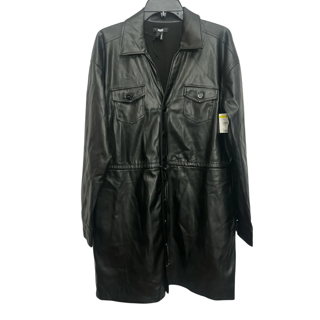 Paige Erin Faux Leather Dress Size Large Waist Tie Long Sleeve Button Front New - Image 2