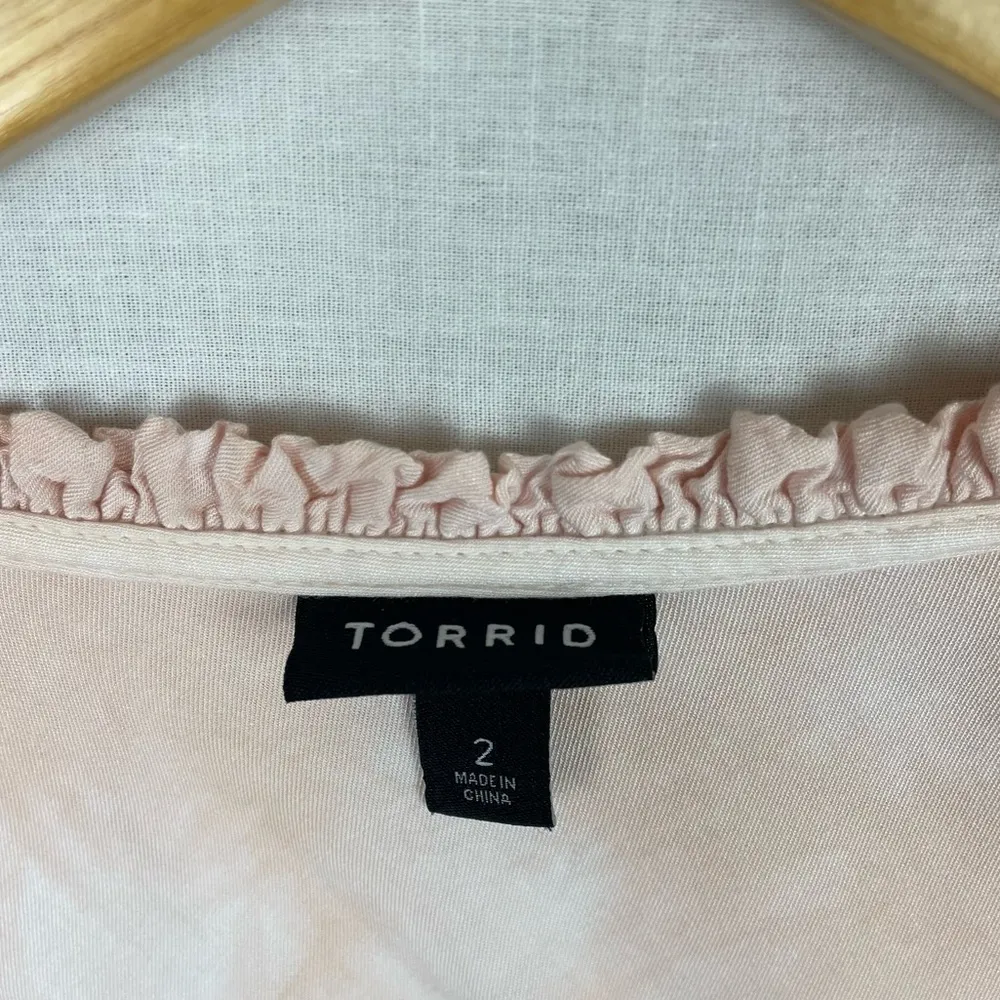 Torrid Plus-Size Dusty Coral Tie-Dye Twill Peasant Long Sleeve Top - Image 6