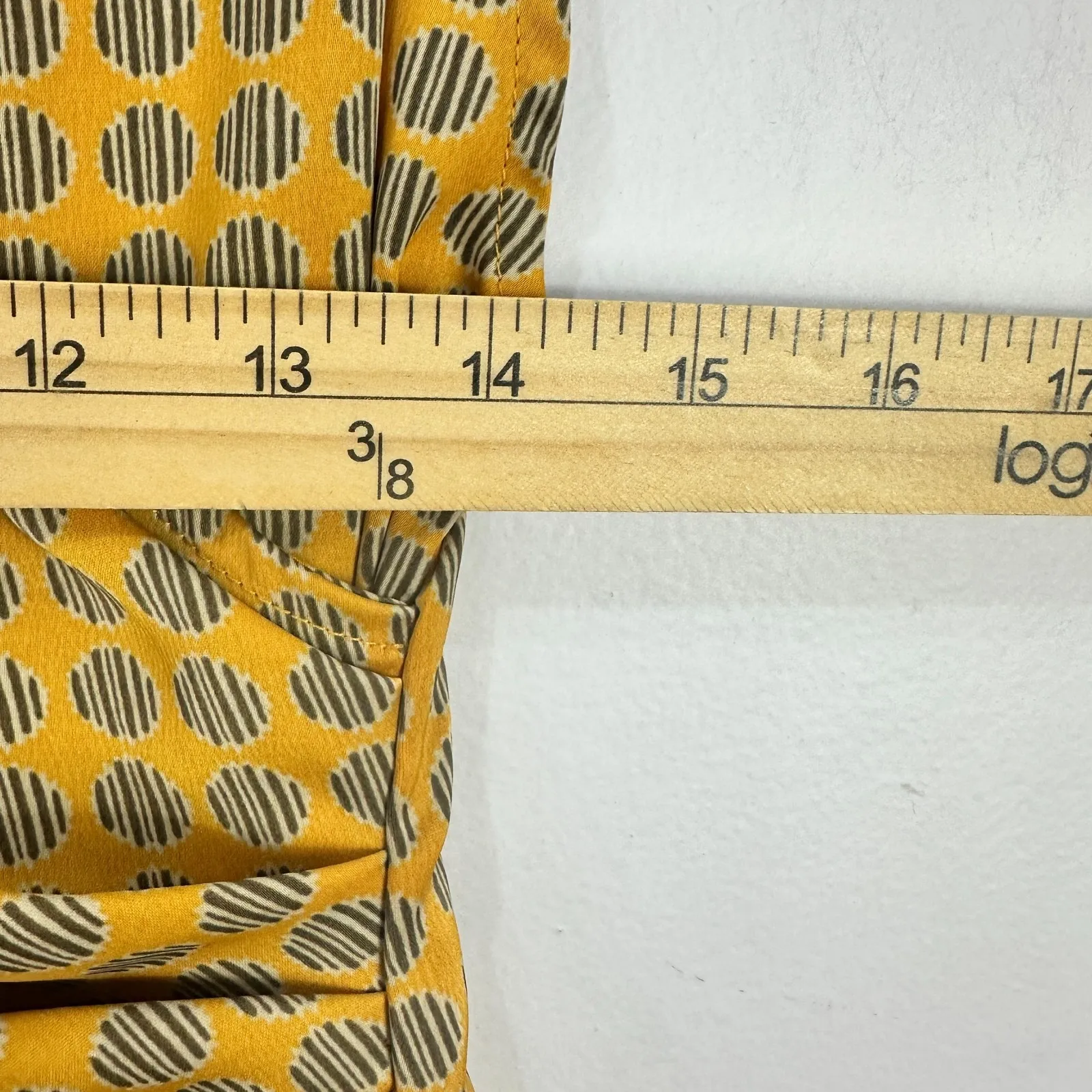 Urban Outfitters Ruched Wrap Midi Dress Small Yellow Polka Dot Indie Retro 90s - Image 8