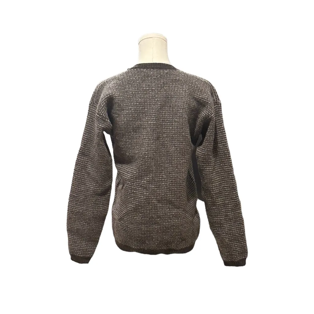 VINTAGE John Ashford Sweater Women M Brown 100% Wool Tight Knit Ribbed Crew Neck - Image 4