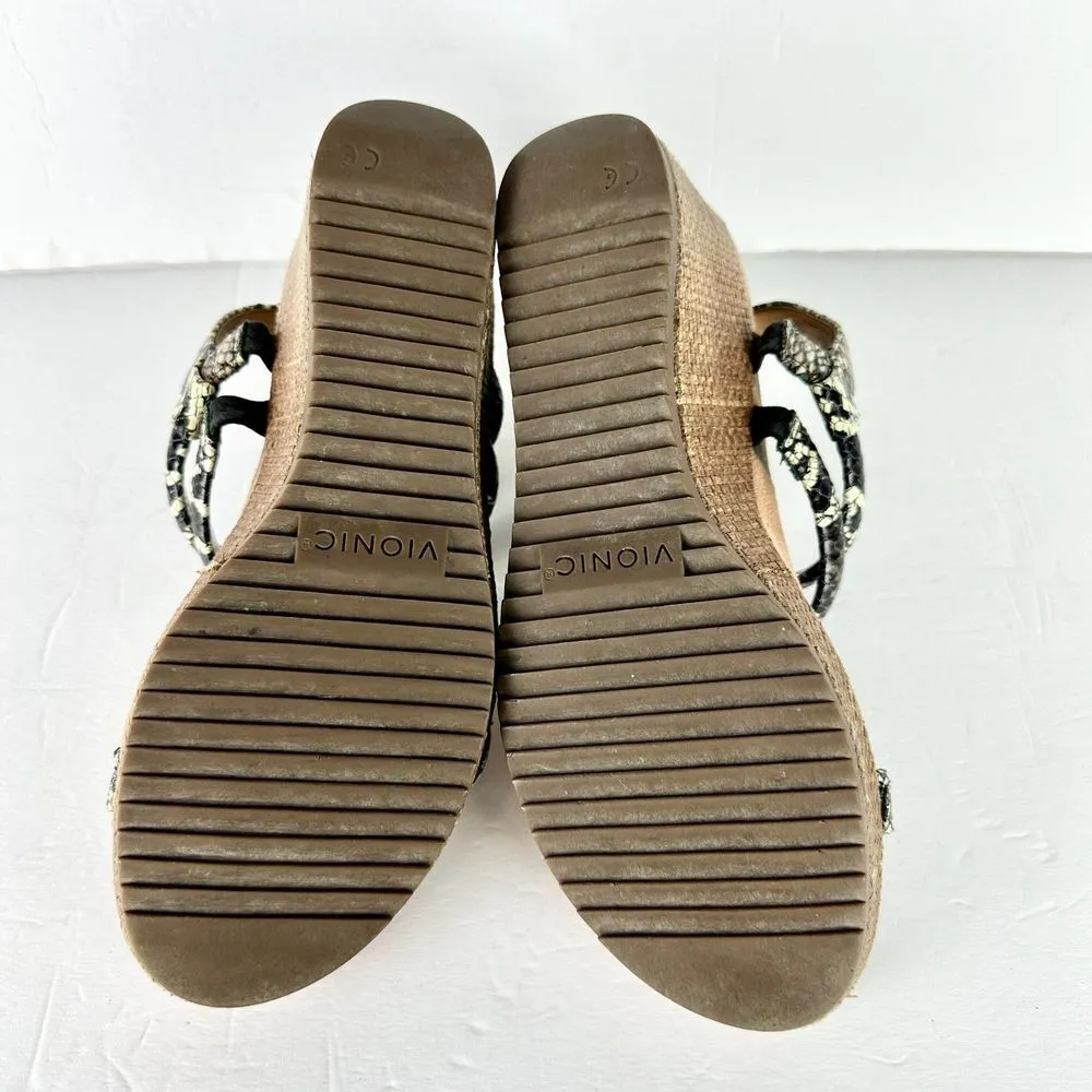 Vionic Kora Raffia Boa Strappy Wedge Slingback Sandal Size 7.5 Leather Snake - Image 7