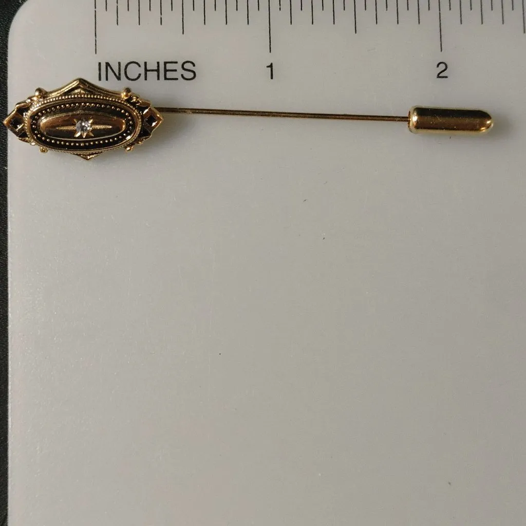 Kensington Vintage Avon Victorian Revival Gold Tone Stick Pin Central Rhinestone - Image 5