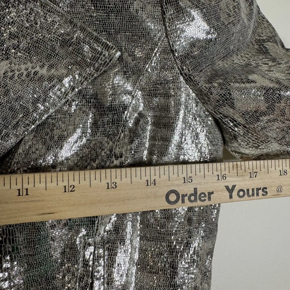 Bebe Jacket Small Silver Cropped Moto Snakeskin Print Metallic Zip y2k disco - Image 7