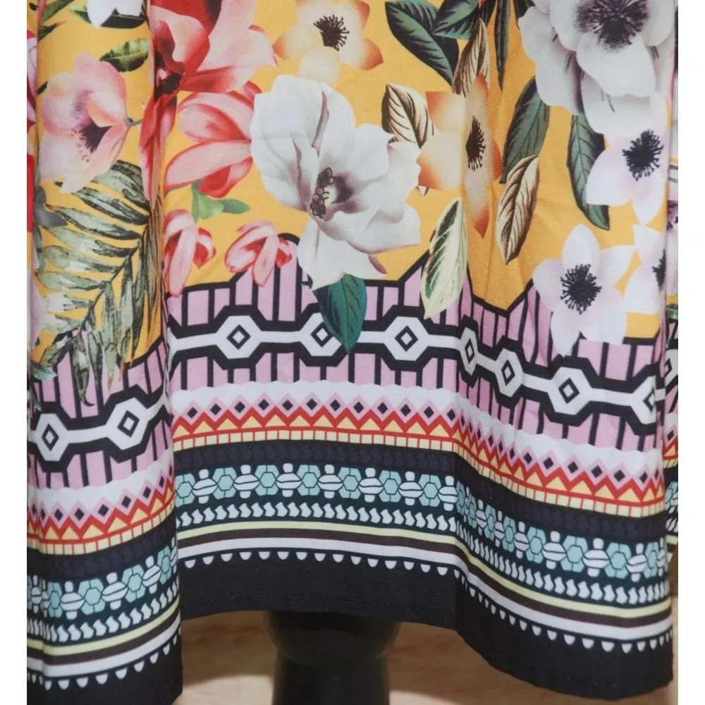 Shein Curve 2XL Yellow Shift Dress Long Kimono Sleeve Floral Knee Length Casual - Image 5