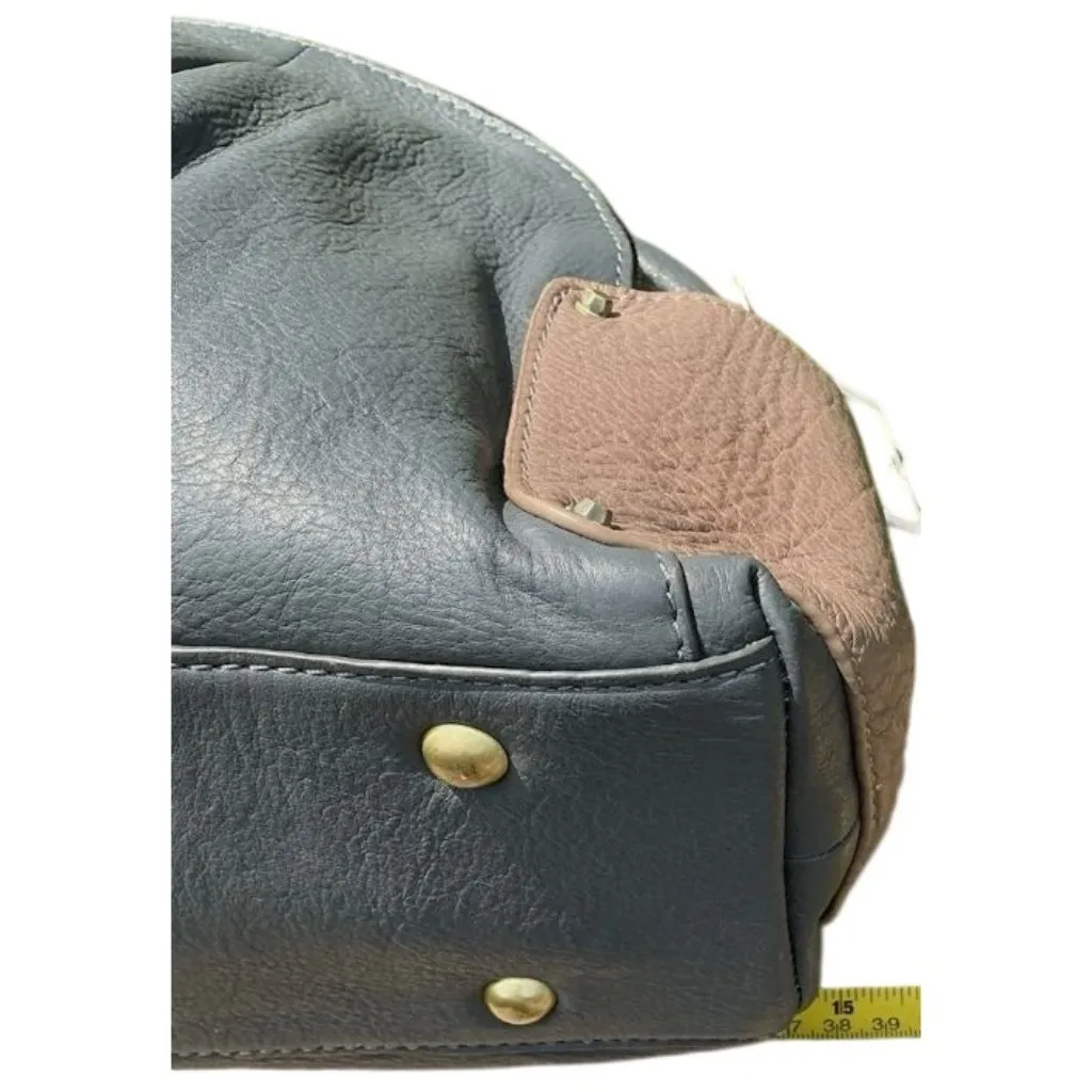 OrYany Dual Handles Leather Handbag Zip Closures Patterned Interior Blue Beige Size M - Image 8