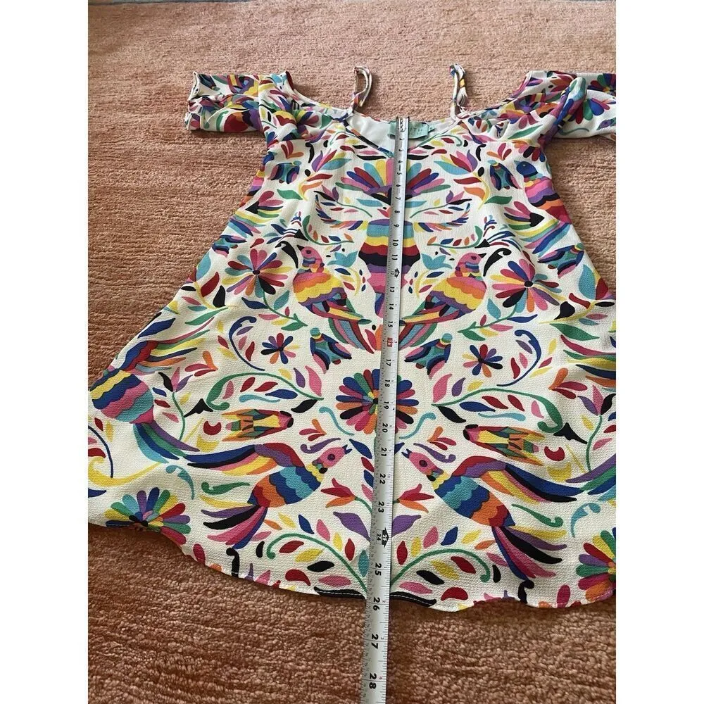 Judith March Colorful Bird Print Dress Tropical Mini Open Shoulder Lined Size S - Image 6
