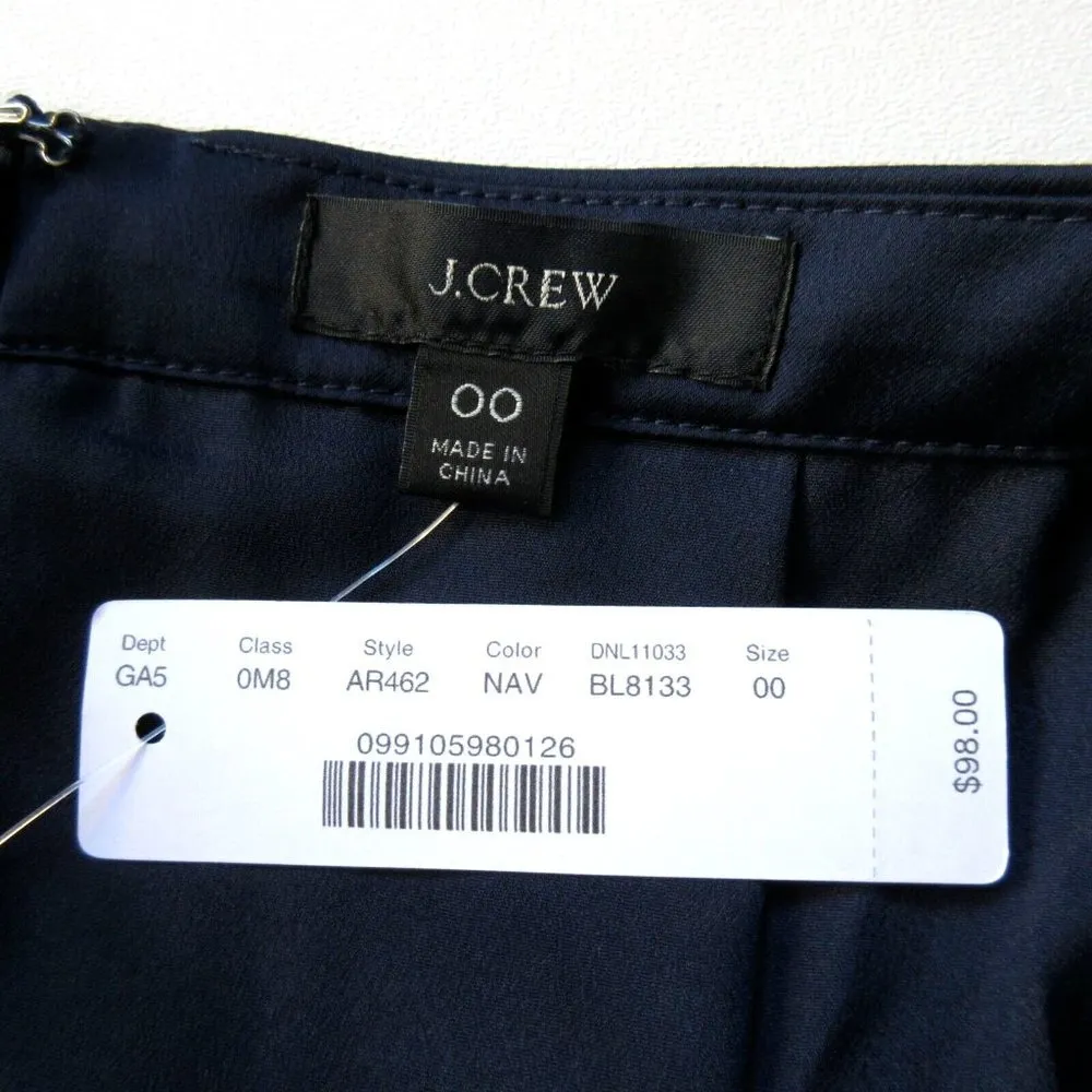 NWT J.Crew Pleated Midi in Navy Blue Satin A-line Flared Skirt 00 $98 - Image 4
