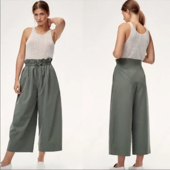 The Group Babaton Aritzia Kerri Moss Green Paper-bag Crop High Waist Pants Sz S - Image 2