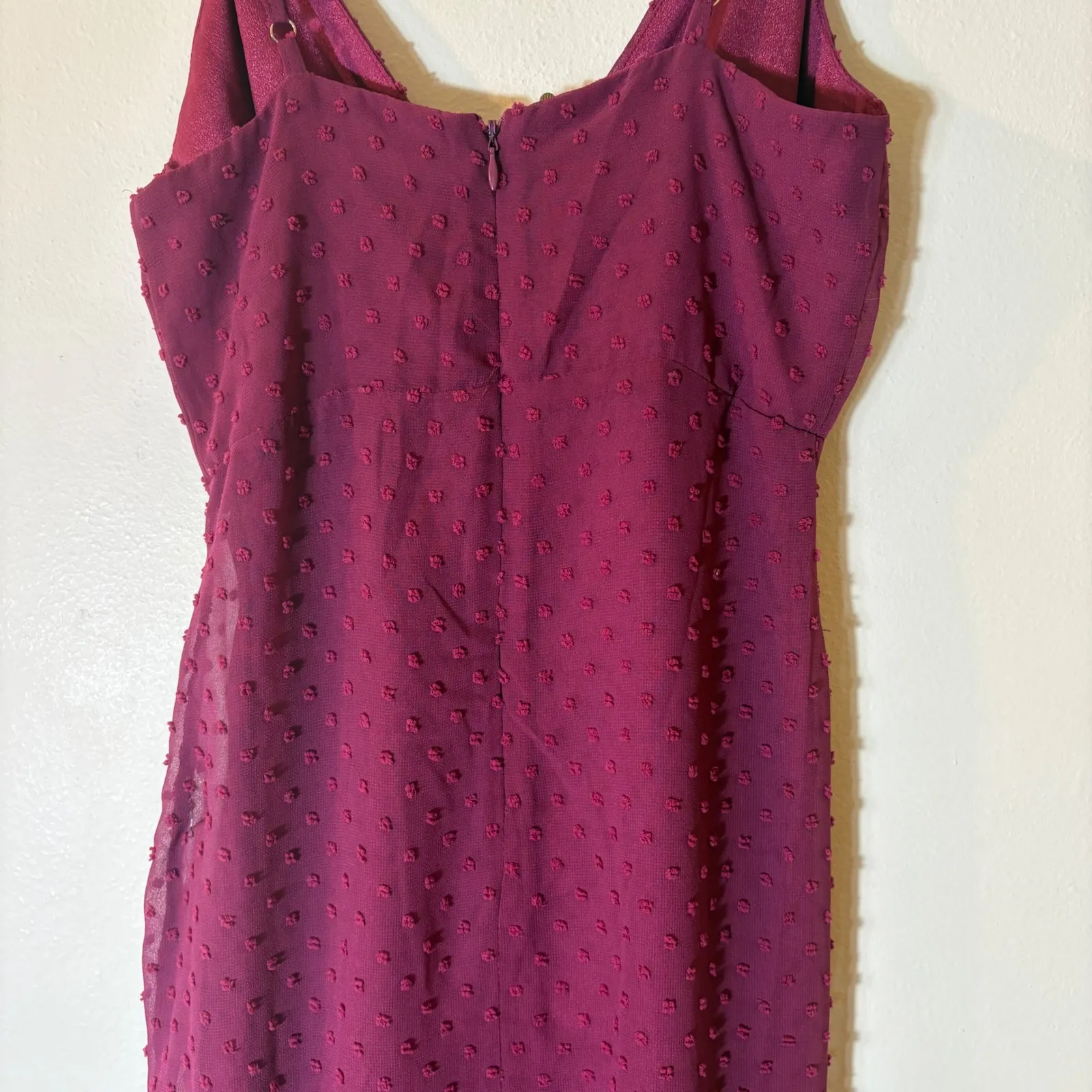 Lulus For Us to Dance Magenta Swiss Dot Ruffled Midi Dress Size XS NWT - Image 10