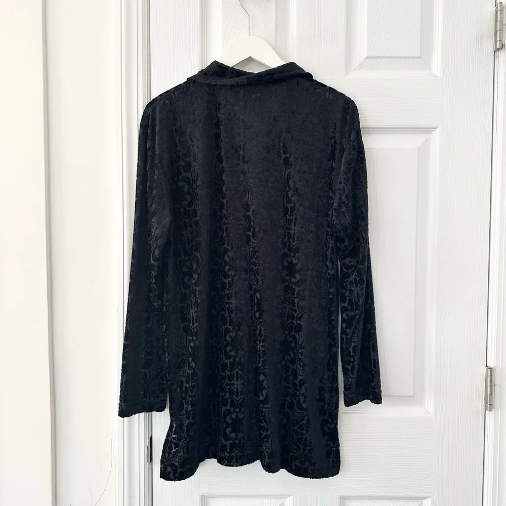 Liz Claiborne Vintage Black Burnout Velvet Paisley Button Tunic Blouse Small Y2K - Image 5