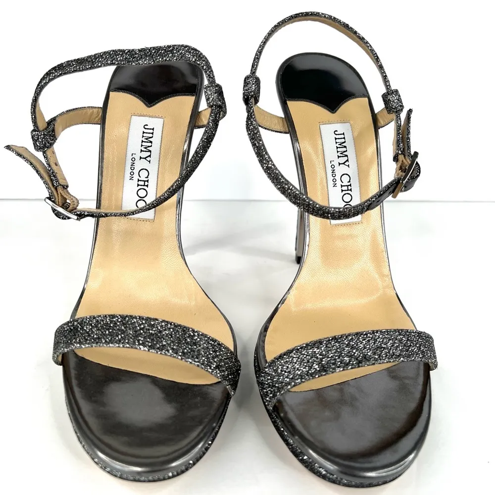Jimmy Choo Claudette Lamé Glitter Platform 120mm Sandals Anthracite Size EU 39.5 - Image 11