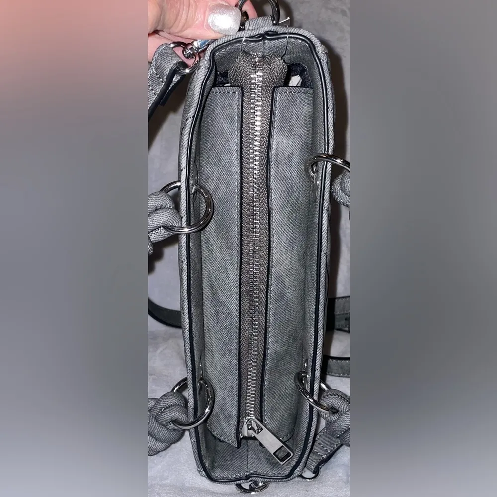 Aldo NWT Grey Quilted Washed Denim Satchel Crossbody Double Handles Faux Leather - Image 10