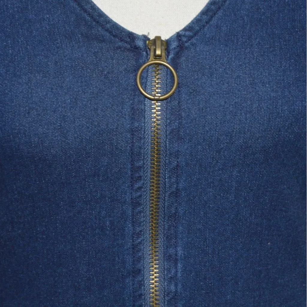 7th & Hudson Front Zip Denim Jean Mini Dress Sleeveless Bodycon Size M Festival Blue Size M - Image 3