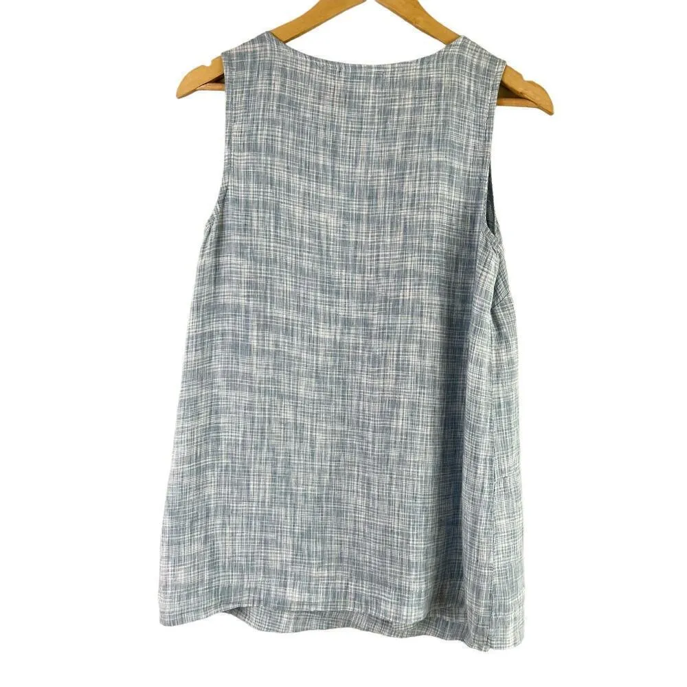 J.Jill Pure Jill Linen Sleeveless Tunic Top‎ Wrap Front in Blue White, XS Petite - Image 9