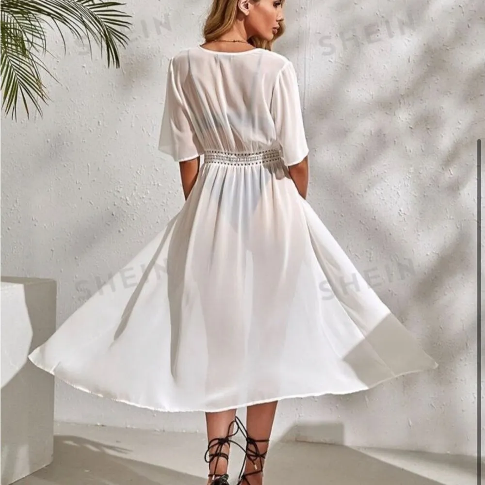 Sheer Lace Boho Kimono Coverup Wrap L - Image 2